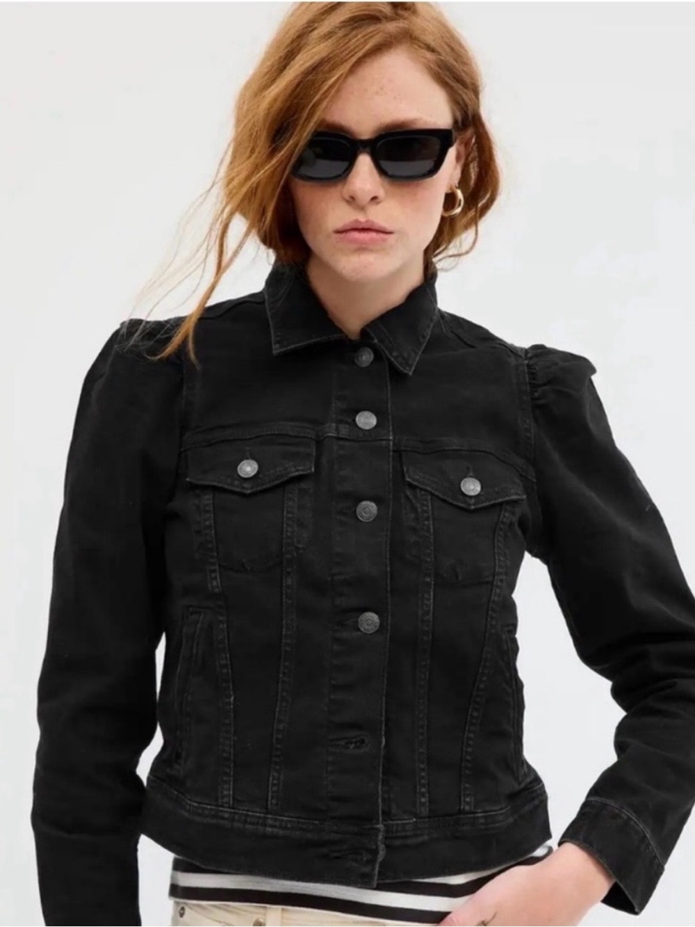 Gap Black Puff Sleeve Jean Jacket